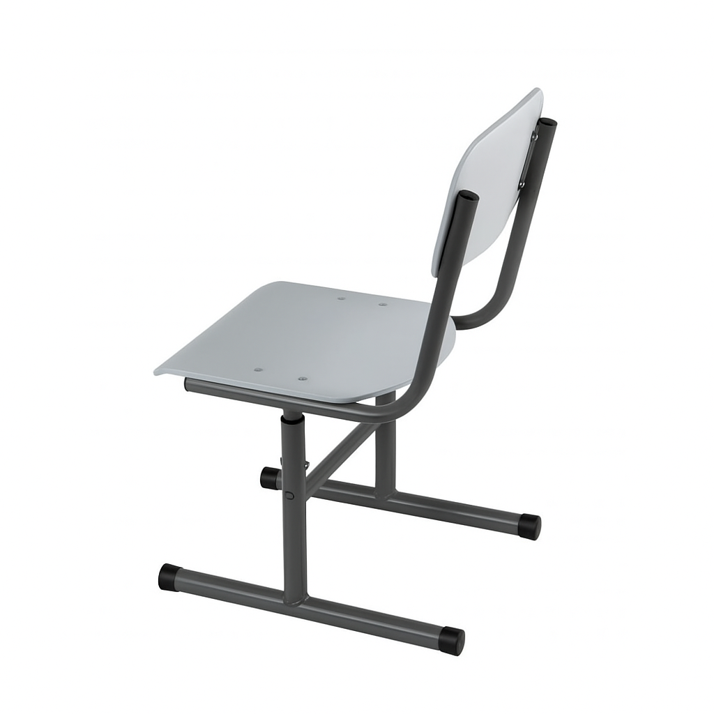 Стілець учнівський Т-подібний, з покриттям фанери пластиком HPL, на металевому каркасі (кругла труба), ЛЕЛЕКА, 385х430-440х(745)775-855 мм.